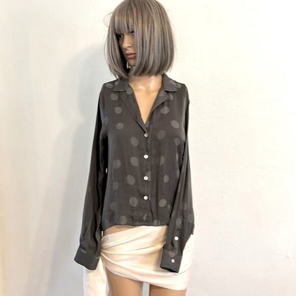 Madewell Size S Button Up Dark Olive Green Blouse With Lighter Green Polka Dots - Picture 1 of 10